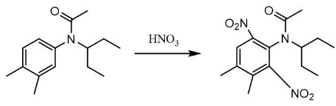 圖2 N-(l-乙基丙基)-N-乙?；?3,4-二甲基苯胺硝化反應(yīng)方程式